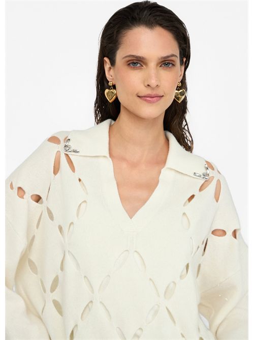 Maglia 100% lana con ricami gioiello LIU JO | MF5038MS009/10701